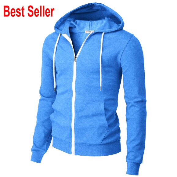 Men's Slim Fit Zip Hoodie Lightweight Cotton Sweatshirt with Hidden Pocket